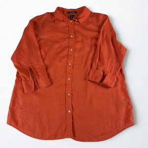 Lauren Ralph Lauren Linen Shirt Orange Womens 1X Button Up Quarter Sleeve Casual